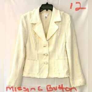 White House Black Market Textured Cream Blazer/ Missing 1 button in front